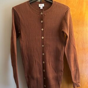 LuLaRoe Ribbed Button-Front Cardigan in Burnt Brown